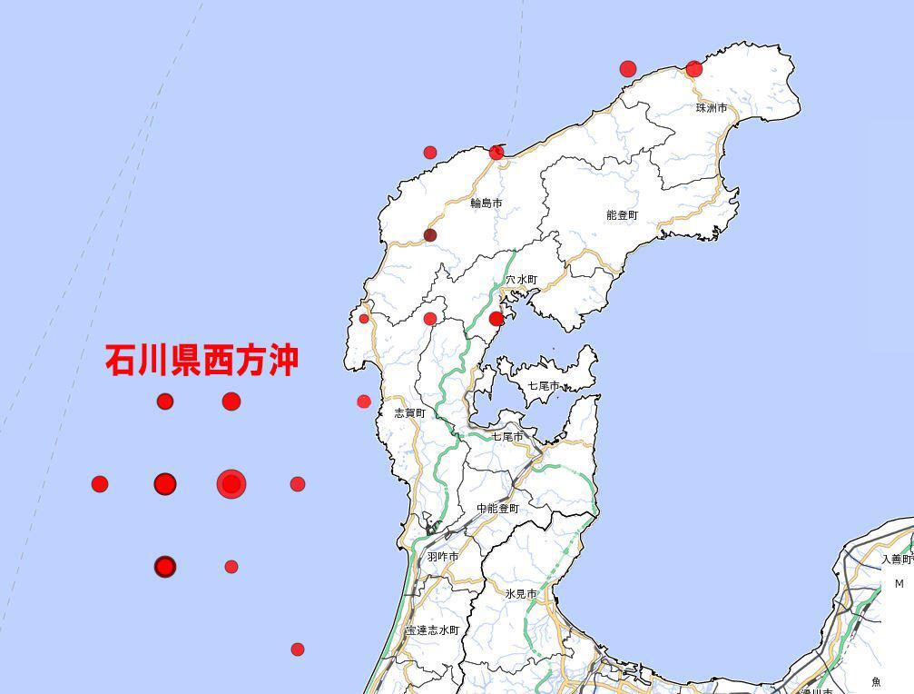 出典：気象庁　震央分布を加工