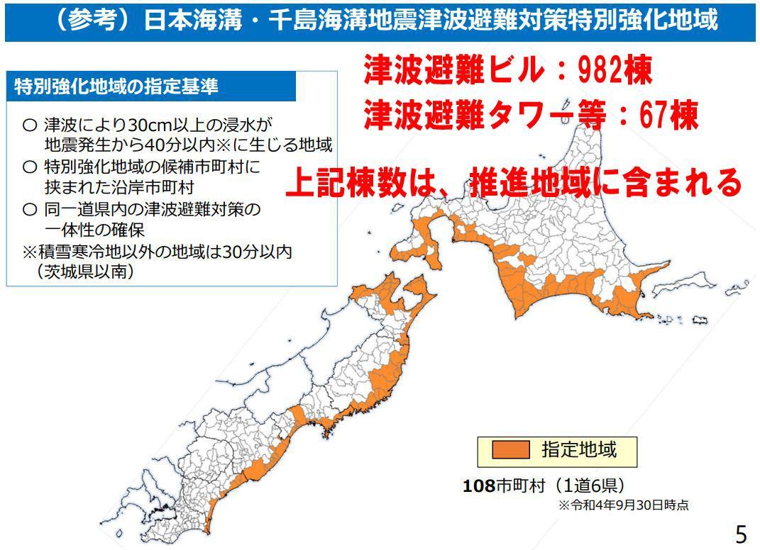 出典：内閣府　津波避難ビル及び津波避難タワー等の整備数（令和5年4月時点）概要を加工