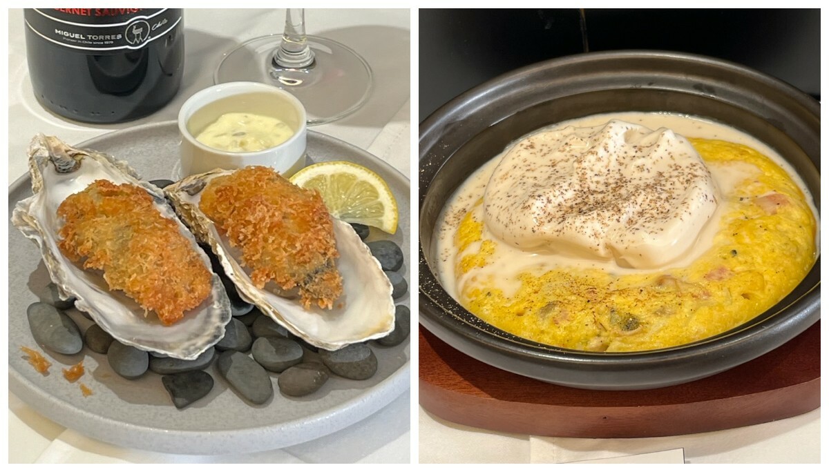 左：カキフライ2ピース1,000円（税込）、右：牡蠣とベーコン、ジャガイモのスペイン風オムレツ～トルティージャ～900円（税込）