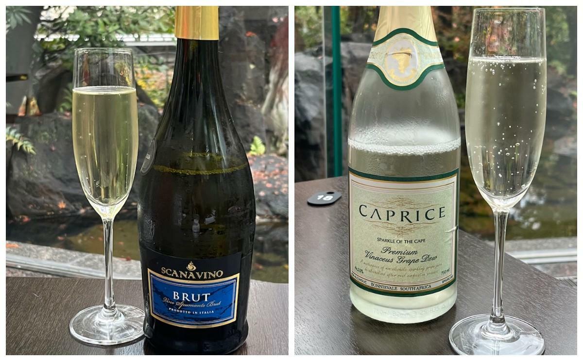 左：スパークリングワン、右：ノンアルコールのスパークリングワイン
