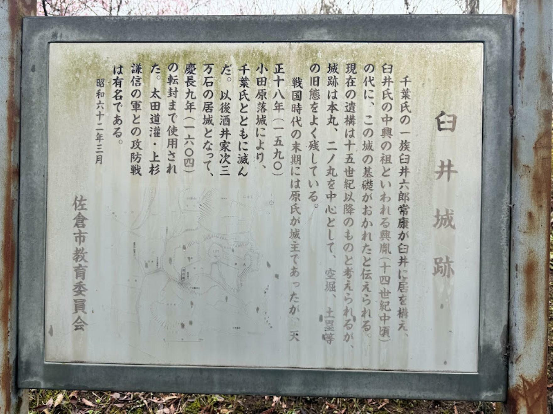 臼井城跡の説明が書かれた看板