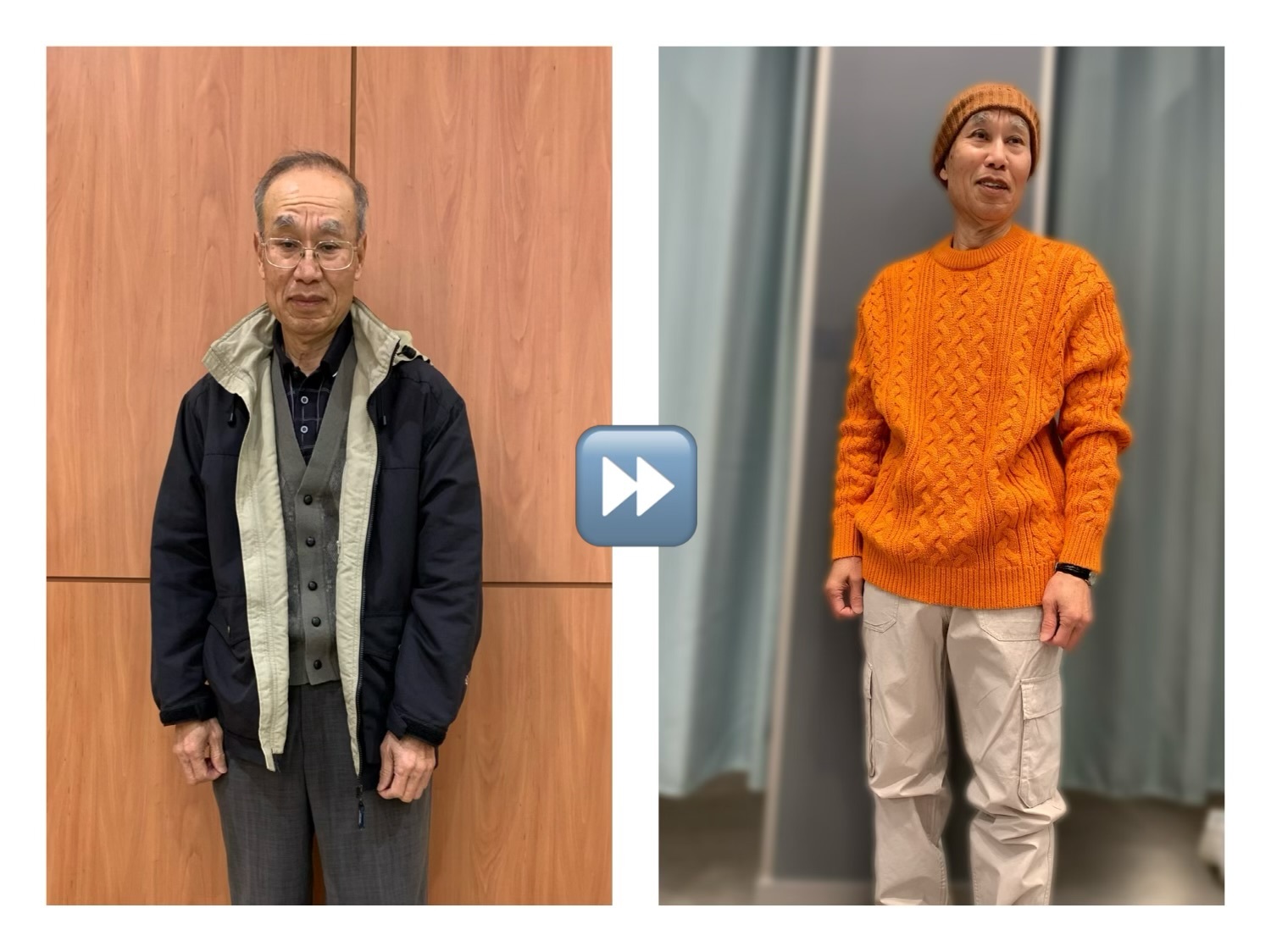右の写真；セーター 5999円、カーゴパンツ 4999円、リブニットキャップ 999円　（全てH&M）