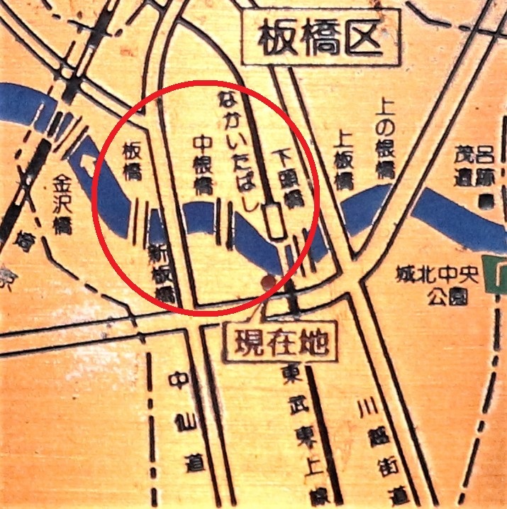 中板橋にある石神井川のマップ