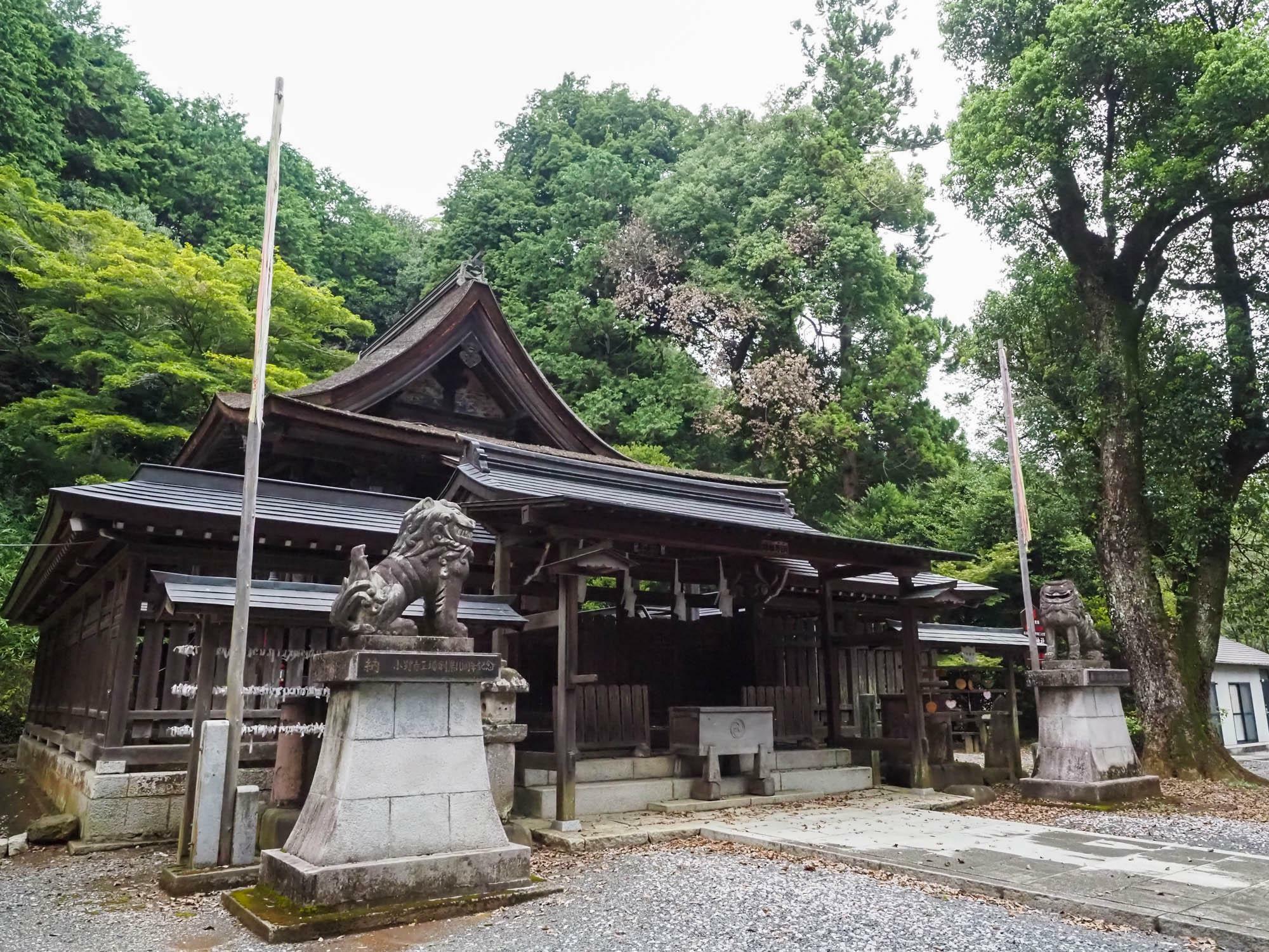 村檜神社本殿前にて。本殿は三間社春日造で屋根は檜皮葺。室町時代後期の作で国の重要文化財に指定される。