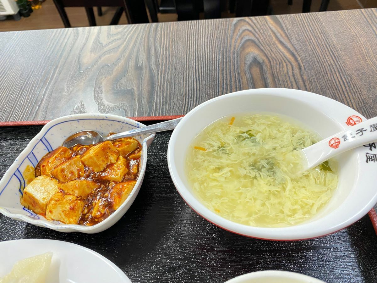 ピリッと辛い麻婆豆腐とやさしい味の卵スープのバランスが最高！