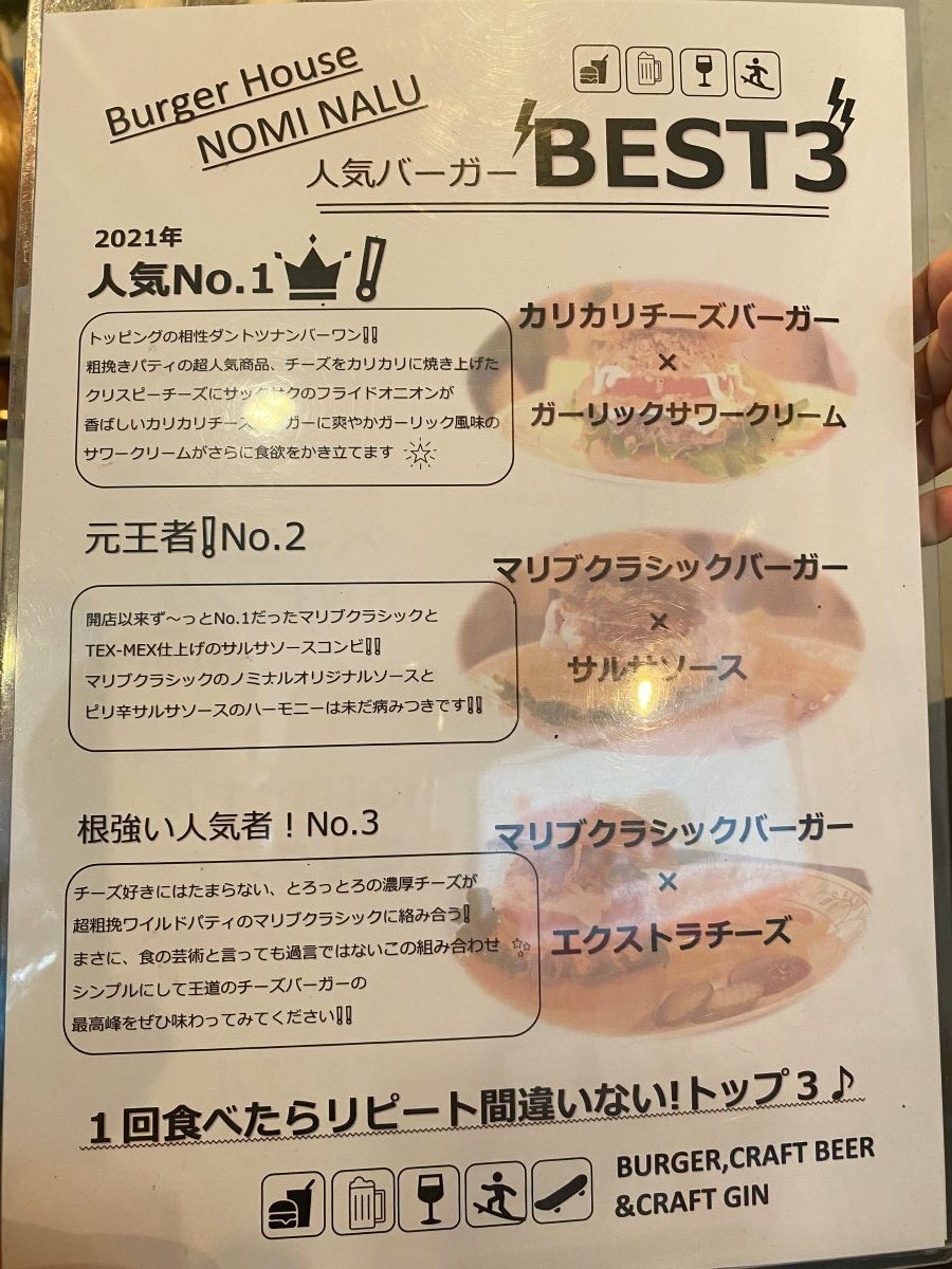 バーガーとトッピングの組み合わせの参考に。