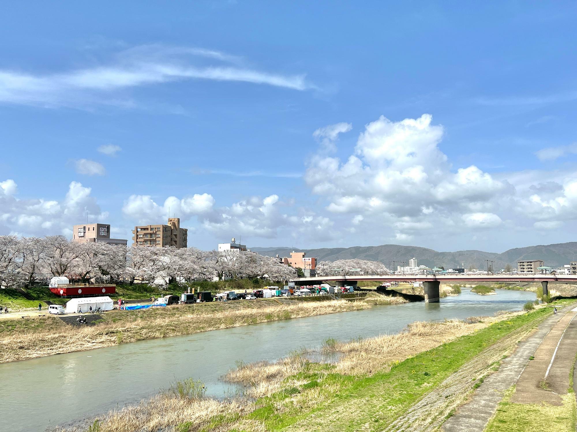 桜橋からの花月橋付近の眺め