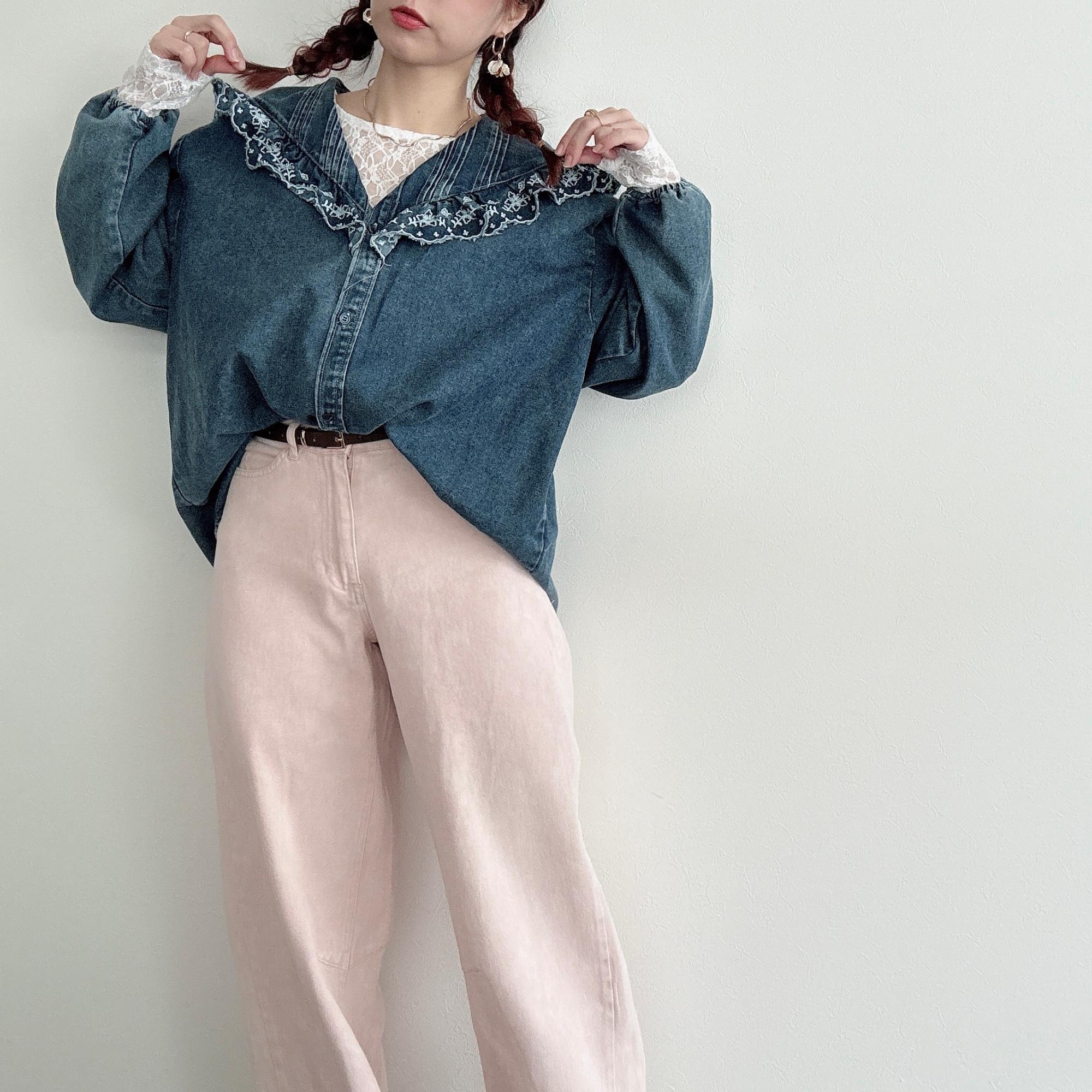 デニム刺繍フリル長袖ブラウス | 西松屋オンラインストア