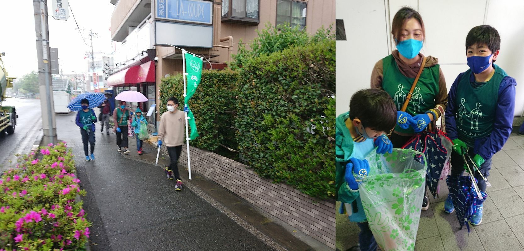 左：別動隊に合流（先頭を前リーダー石川さん）、右：小学生とそのお母さん