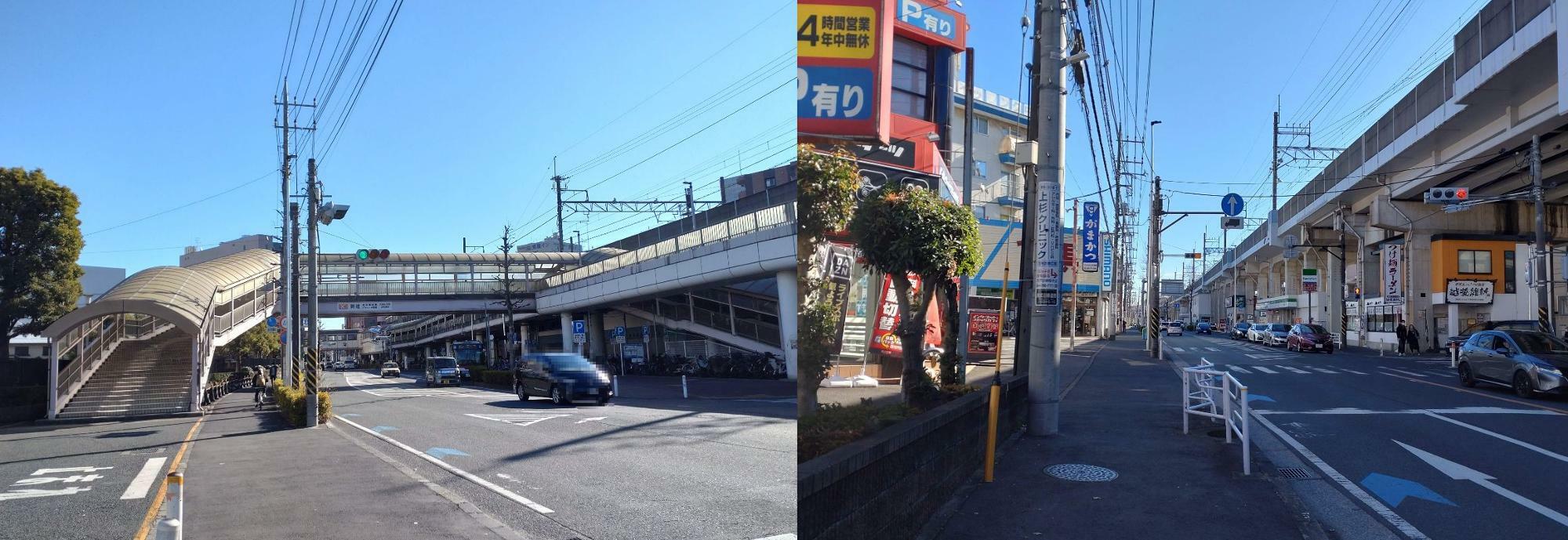 左：武蔵中原駅／右：武蔵小杉方面へ