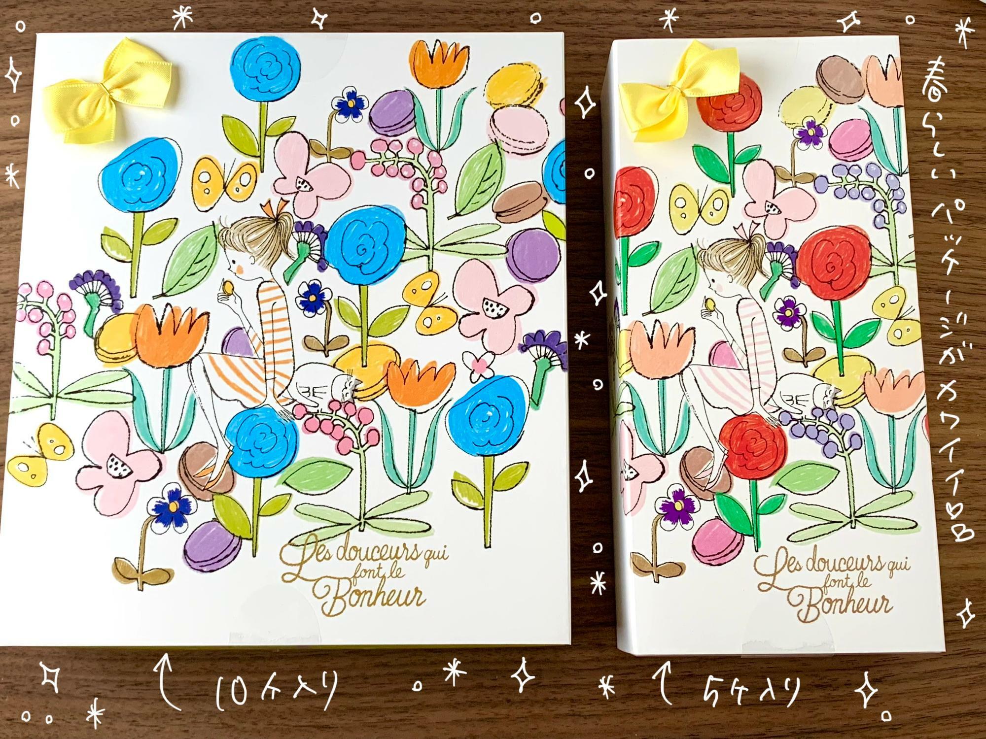 カラフルでかわいい「彩りマカロン」のBOX。5個と10個で微妙に色が違う