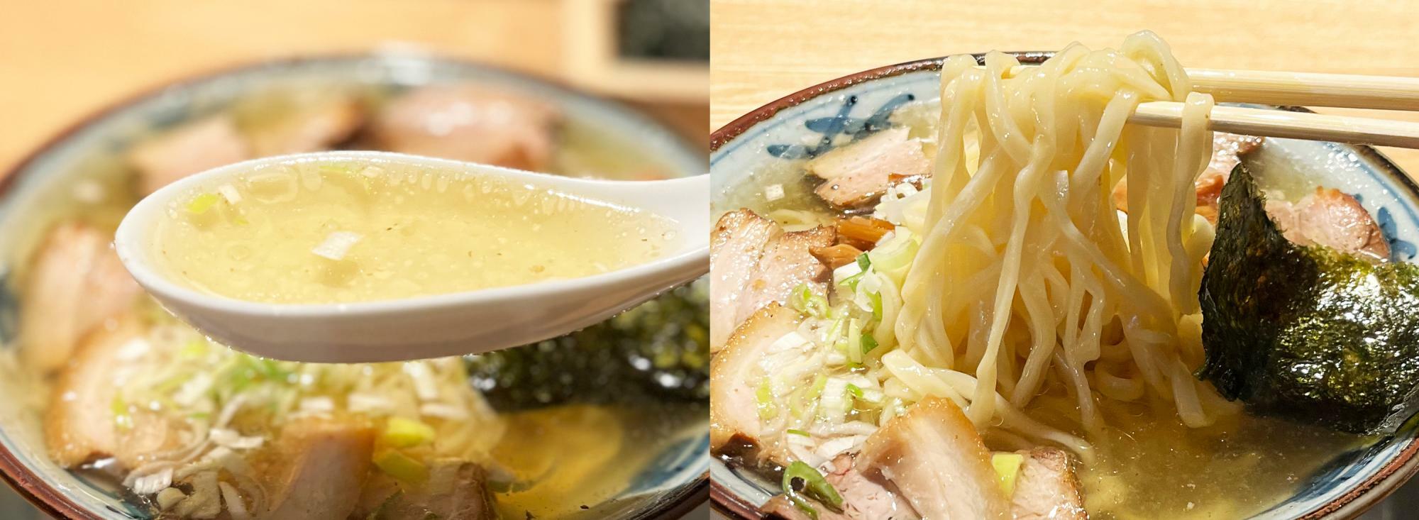 黄金色に輝くスープは雑味が全くなく美味。そのスープと麺とのバランスが素晴らしい！