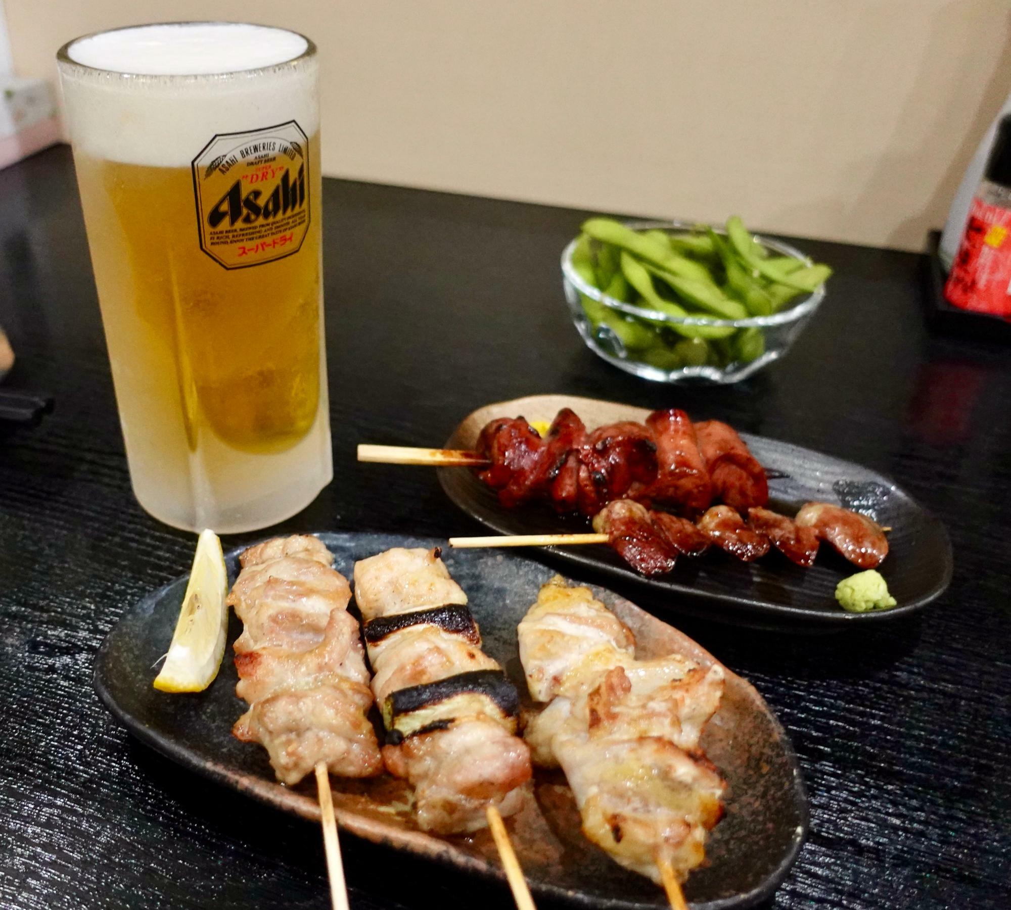 焼き鳥、枝豆には生ビールですね！