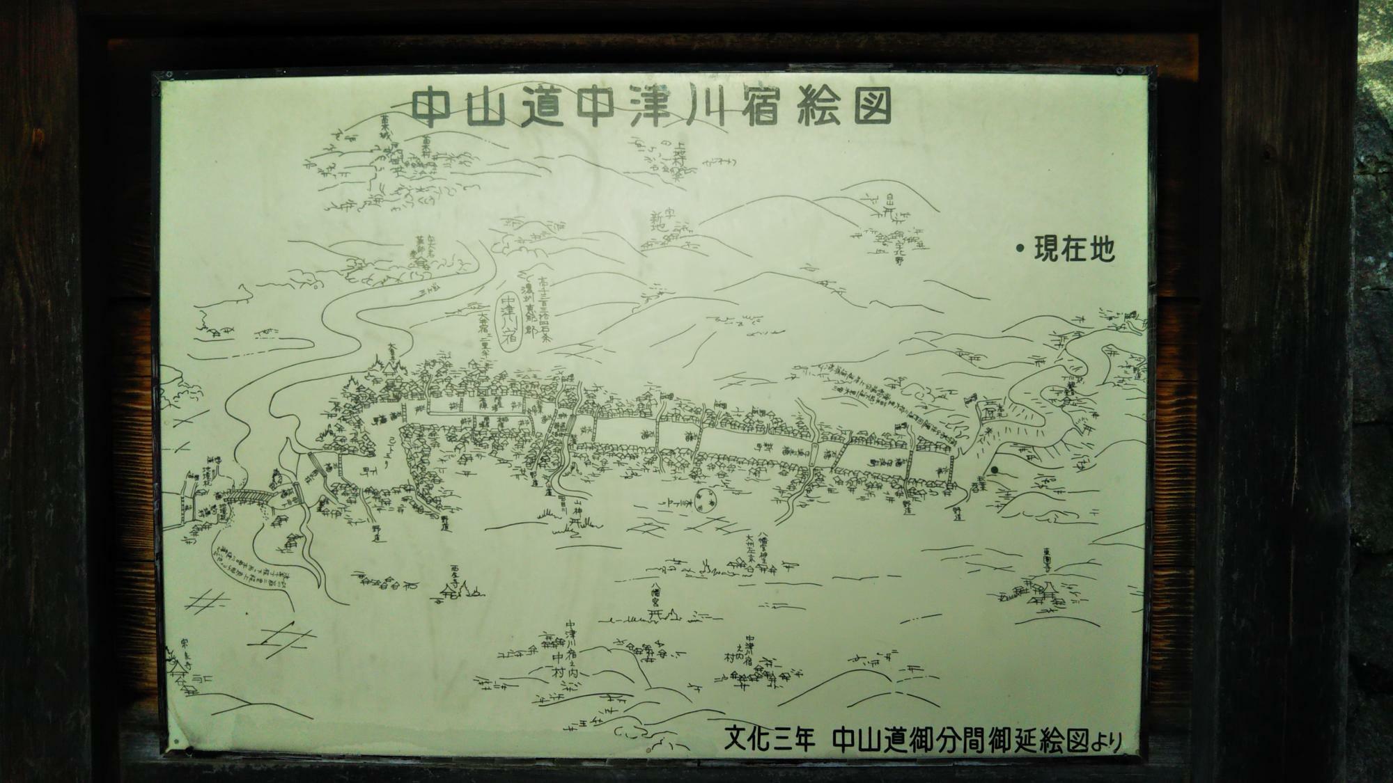 中津川宿絵図。現在地が空白地帯で距離感覚がわかりません。昔の地図って面白いですね