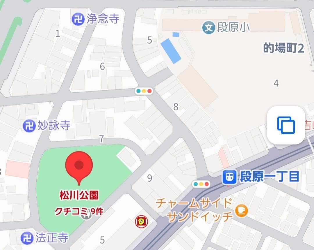 松川公園の周辺地図：出典：Yahoo!マップ