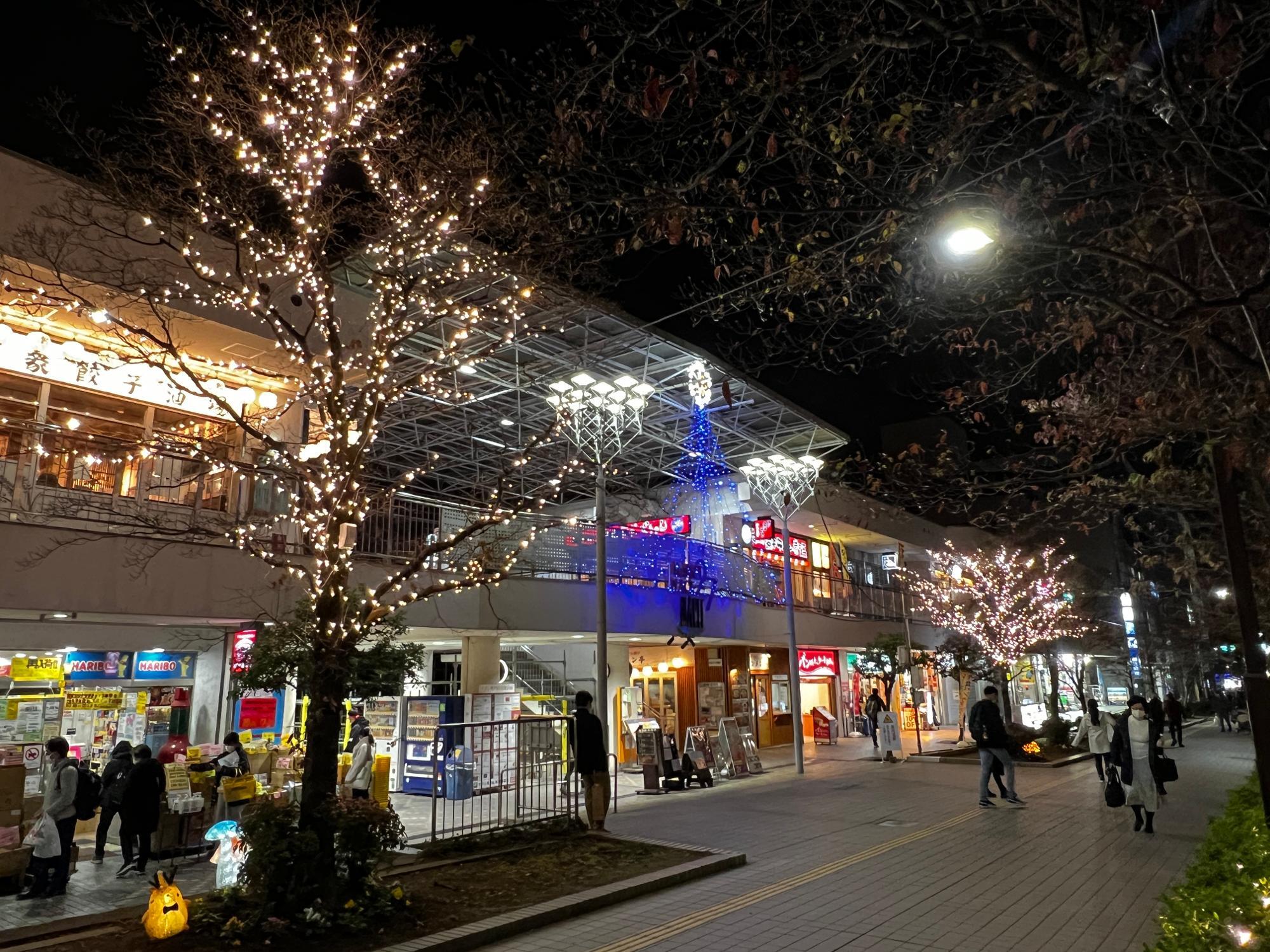 マプレ商店街のイルミネーション。動物のかわいいオブジェも設置されており、お子さんにも大好評。