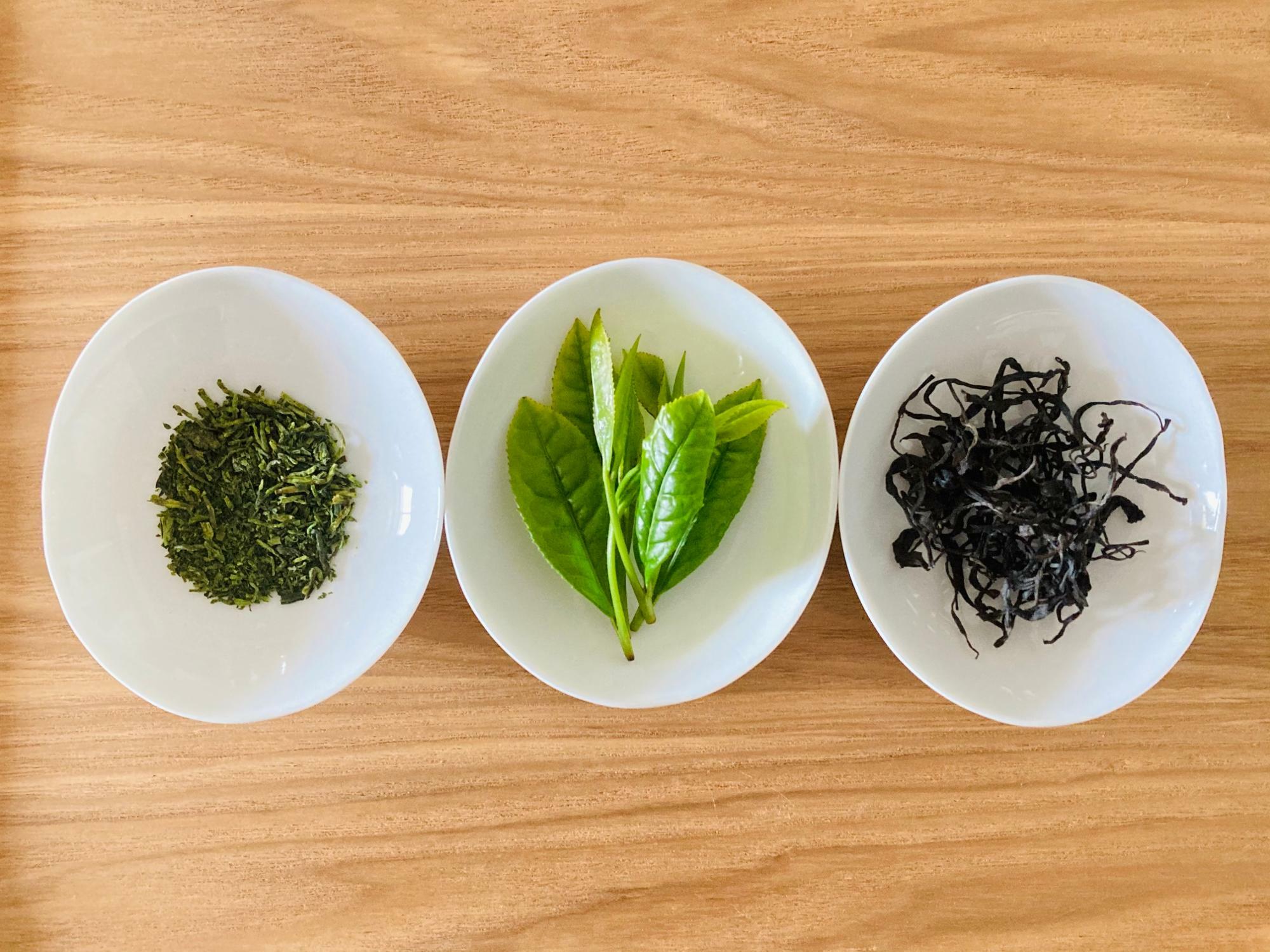 自家製緑茶、生の茶葉、自家製紅茶