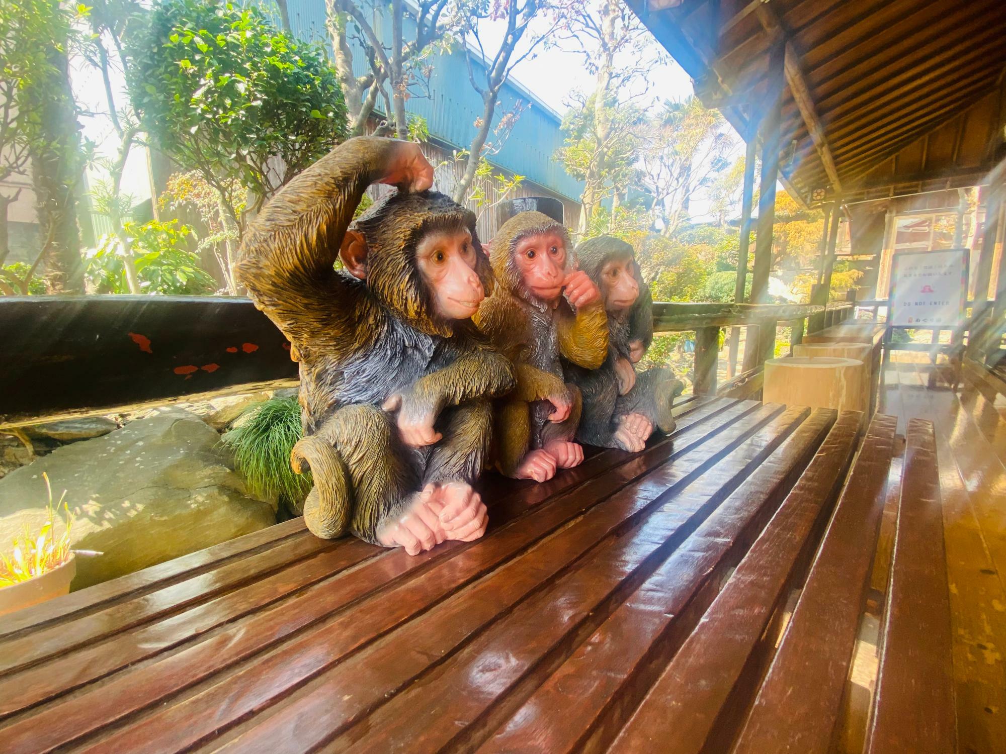 「タカラ湯」の縁側でくつろぐお猿さんたち