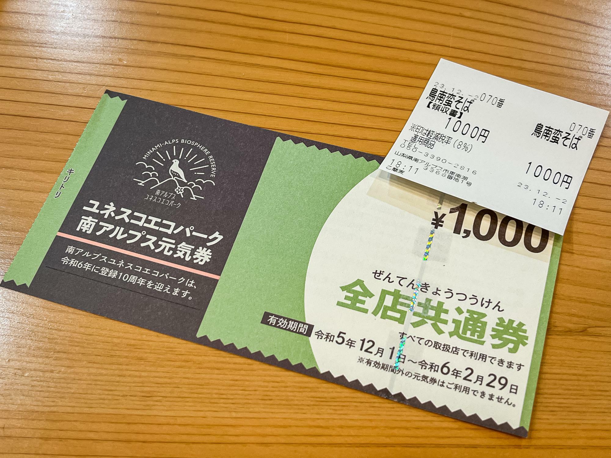 食券を購入後、元気券を添えて渡すと現金1000円が返金されます。