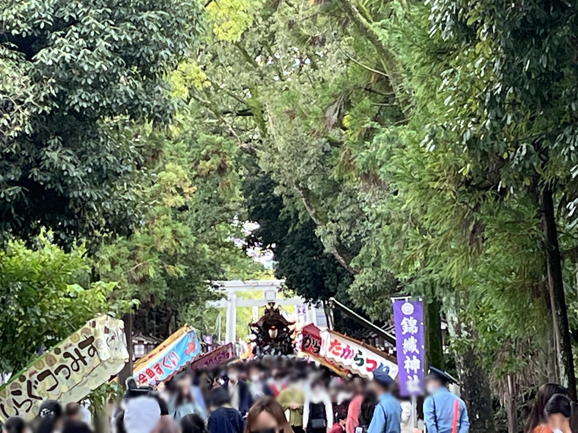 昨年の錦織神社でのだんじり宮入りのようす　※注：伏山のだんじりではありません