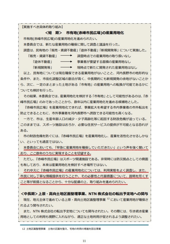 提言書の11ページに赤峰市民広場についての記述があります