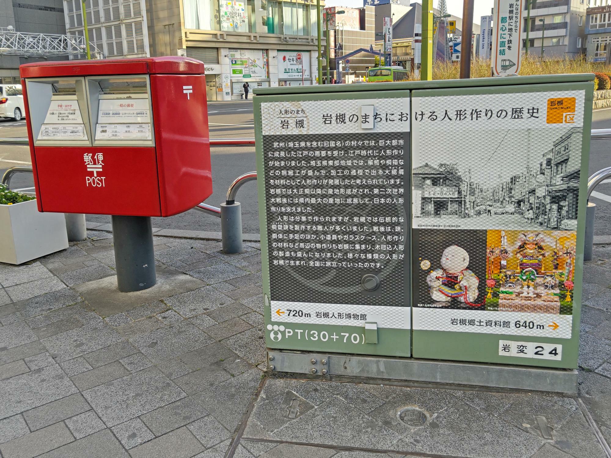 2023年3月に撮影した際の岩槻駅東口の郵便ポストの様子。