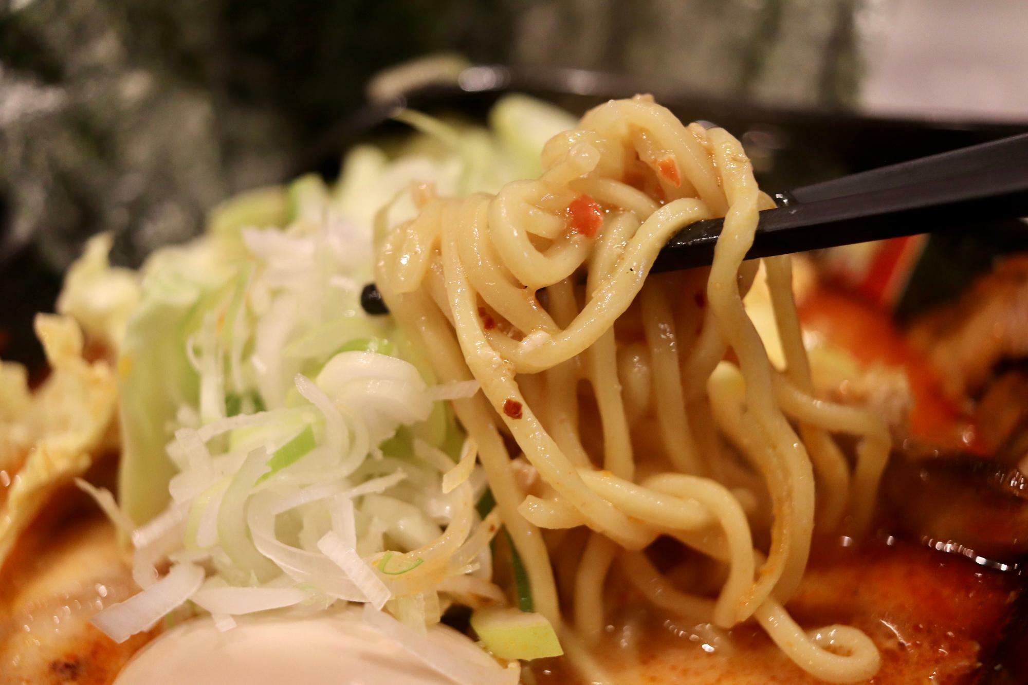プリプリ中太麺がスープをたっぷり吸いこみます