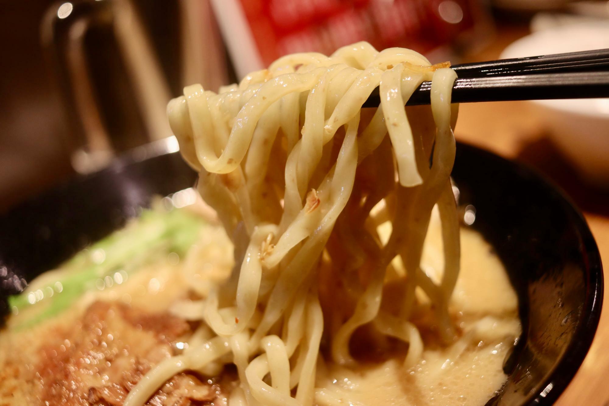 プリプリの平打ち中太麺