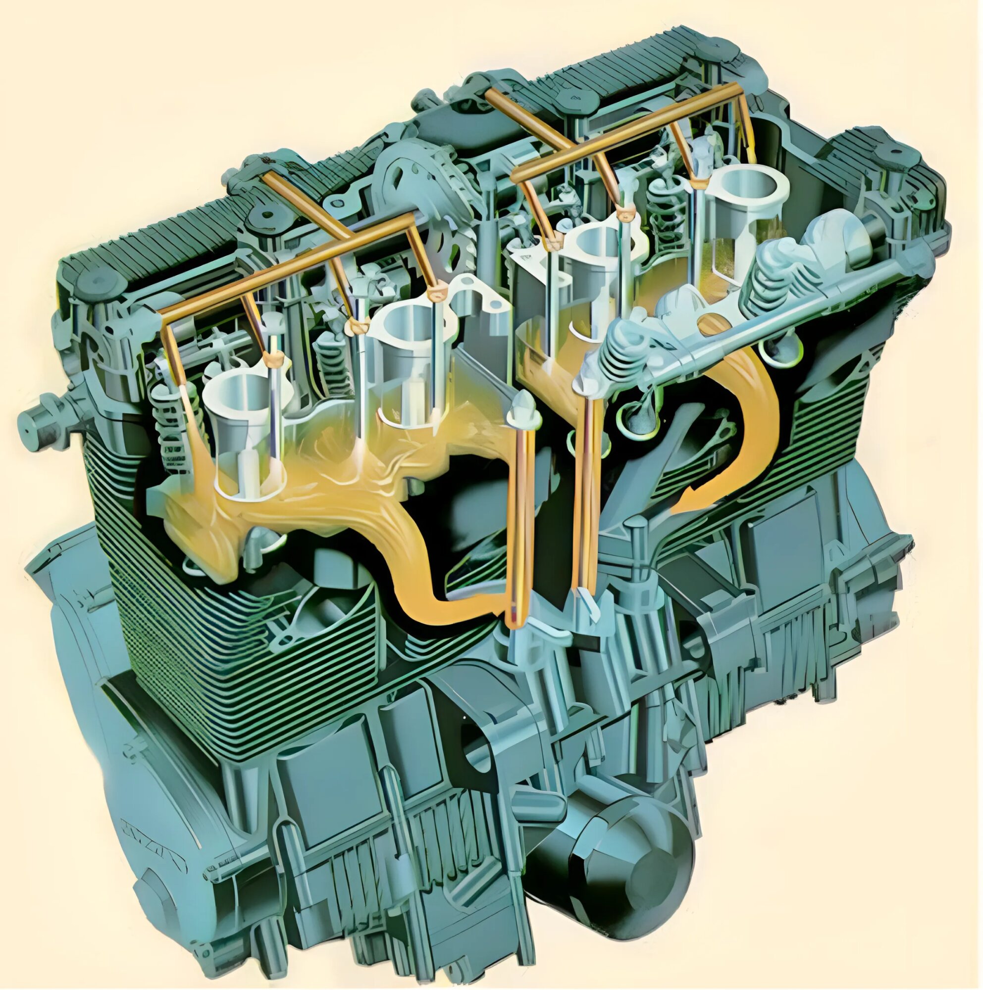 ▲1980年代半ばにスズキが開発した油冷エンジン〈画像引用元：スズキ〉