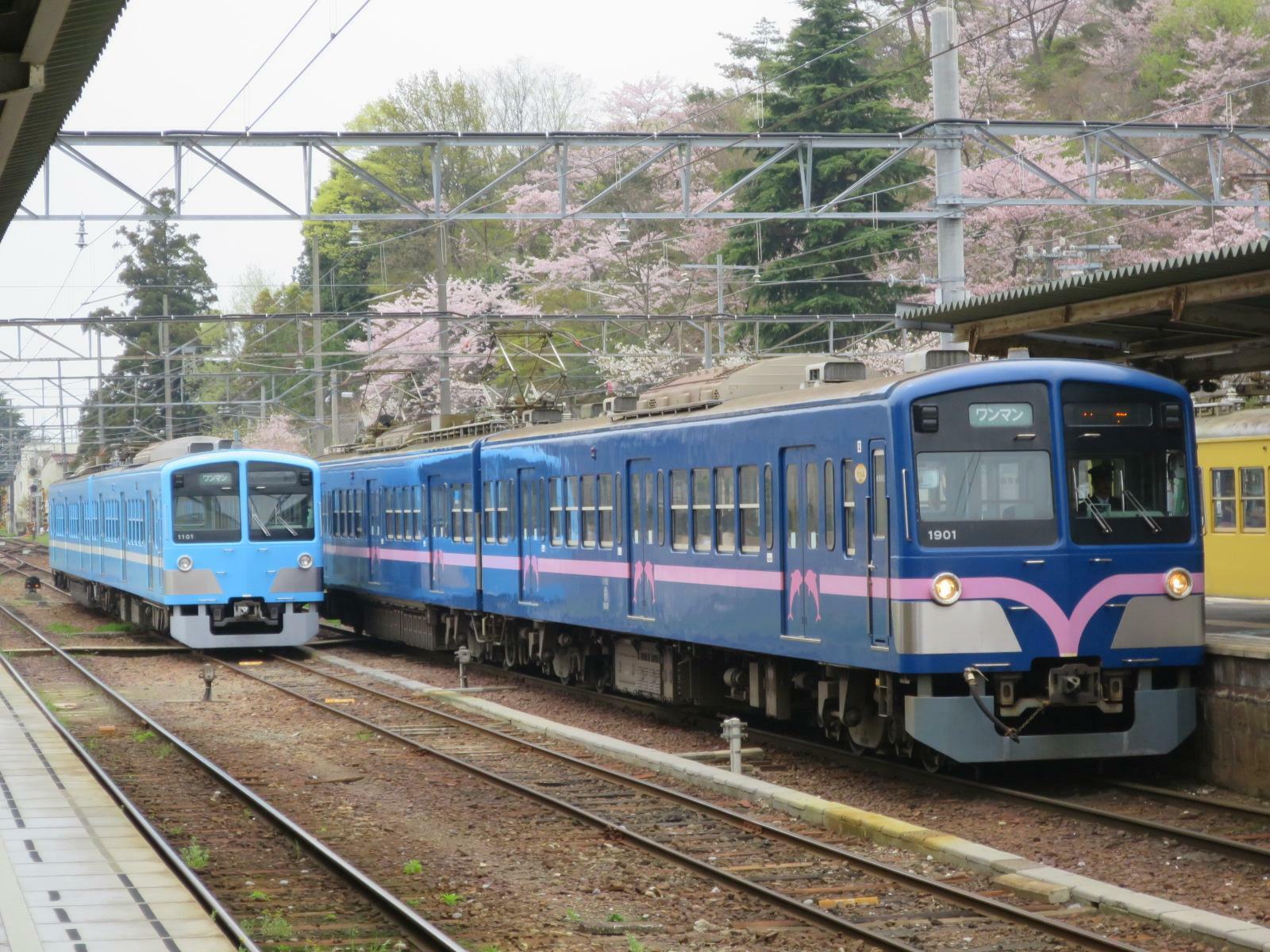 近江鉄道100形（左）と900形（右）