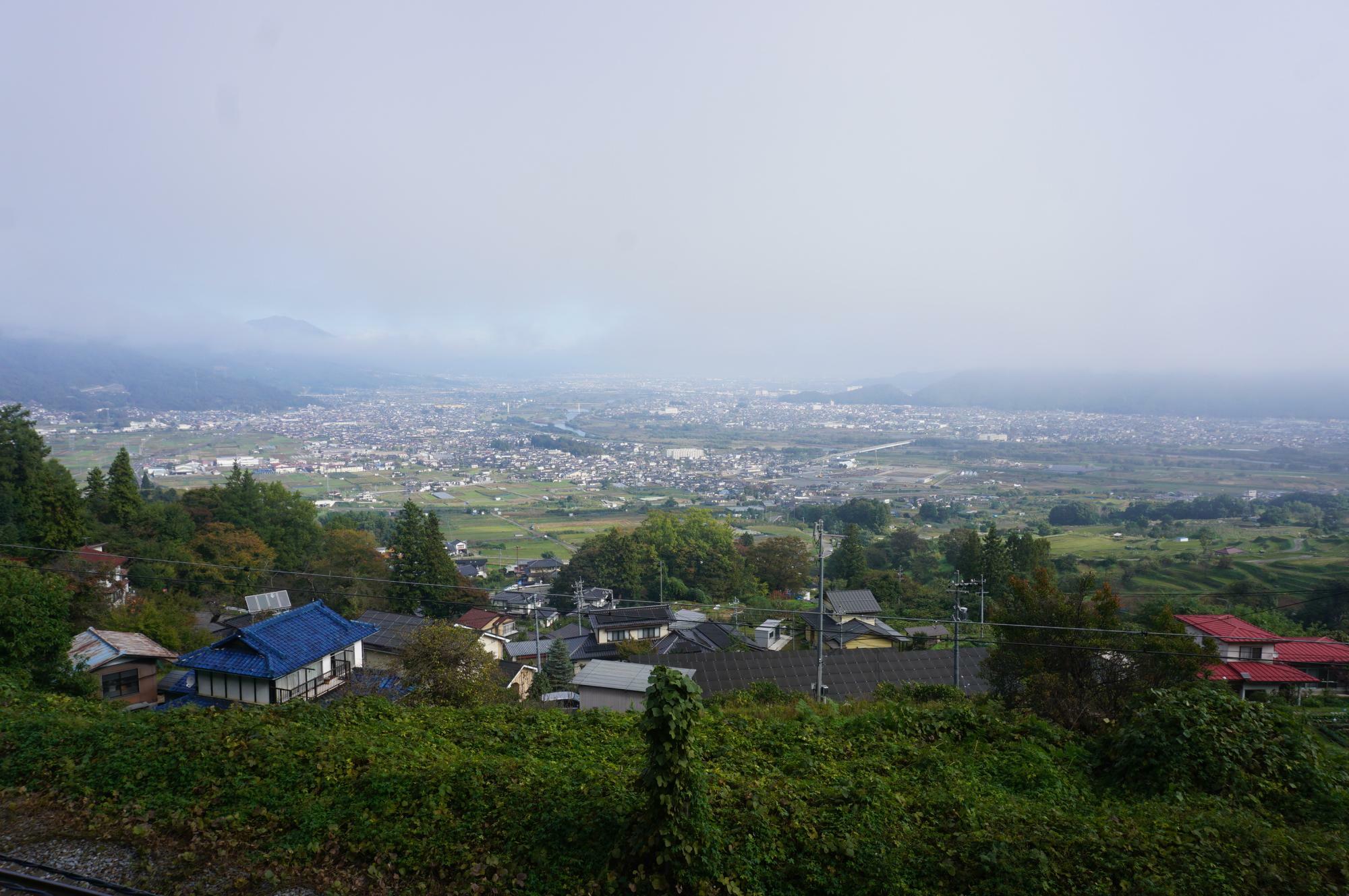 ホームから見下ろす善光寺平