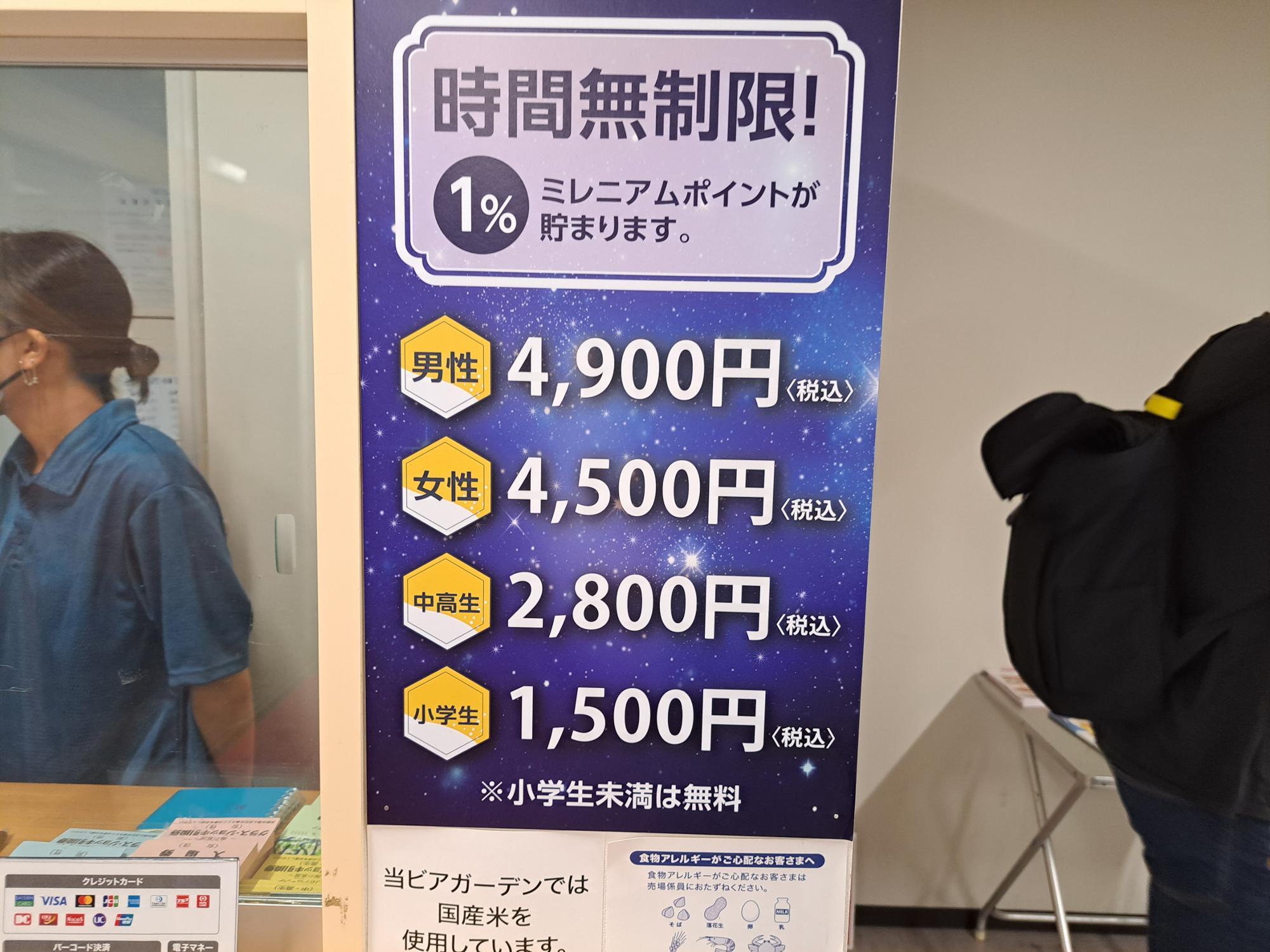 ビアガーデン料金表