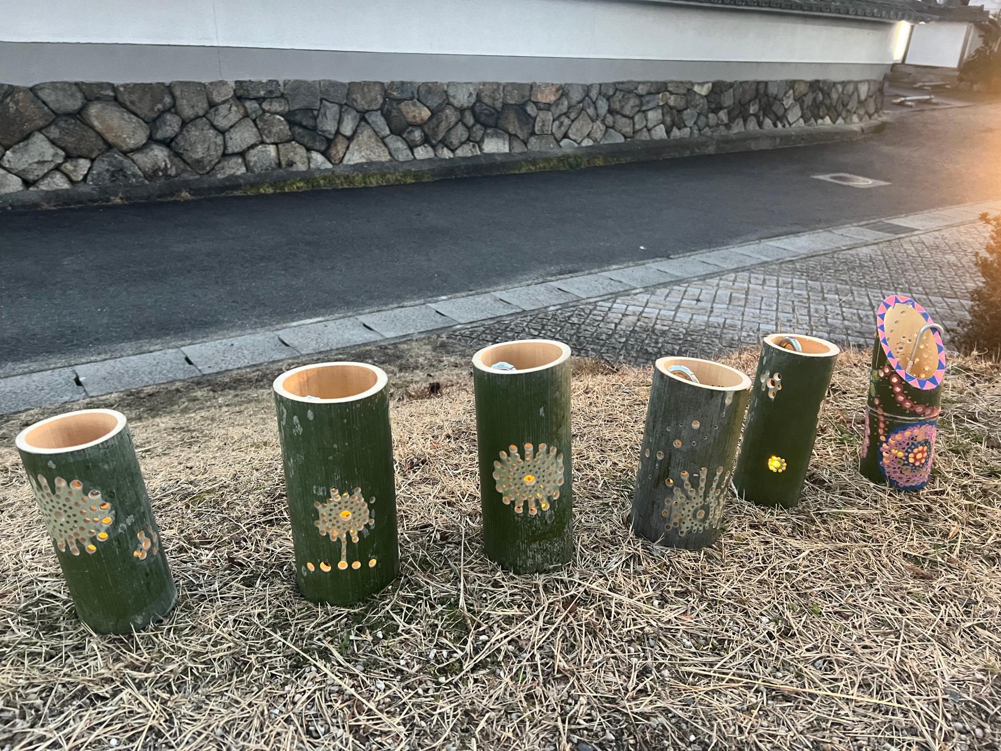大津市】間伐竹で手作りした竹灯籠が瀬田川のほとりを暖かく