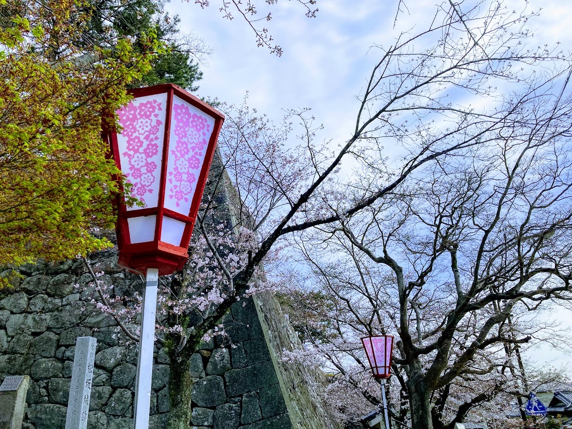 松坂城跡の桜柄の灯篭