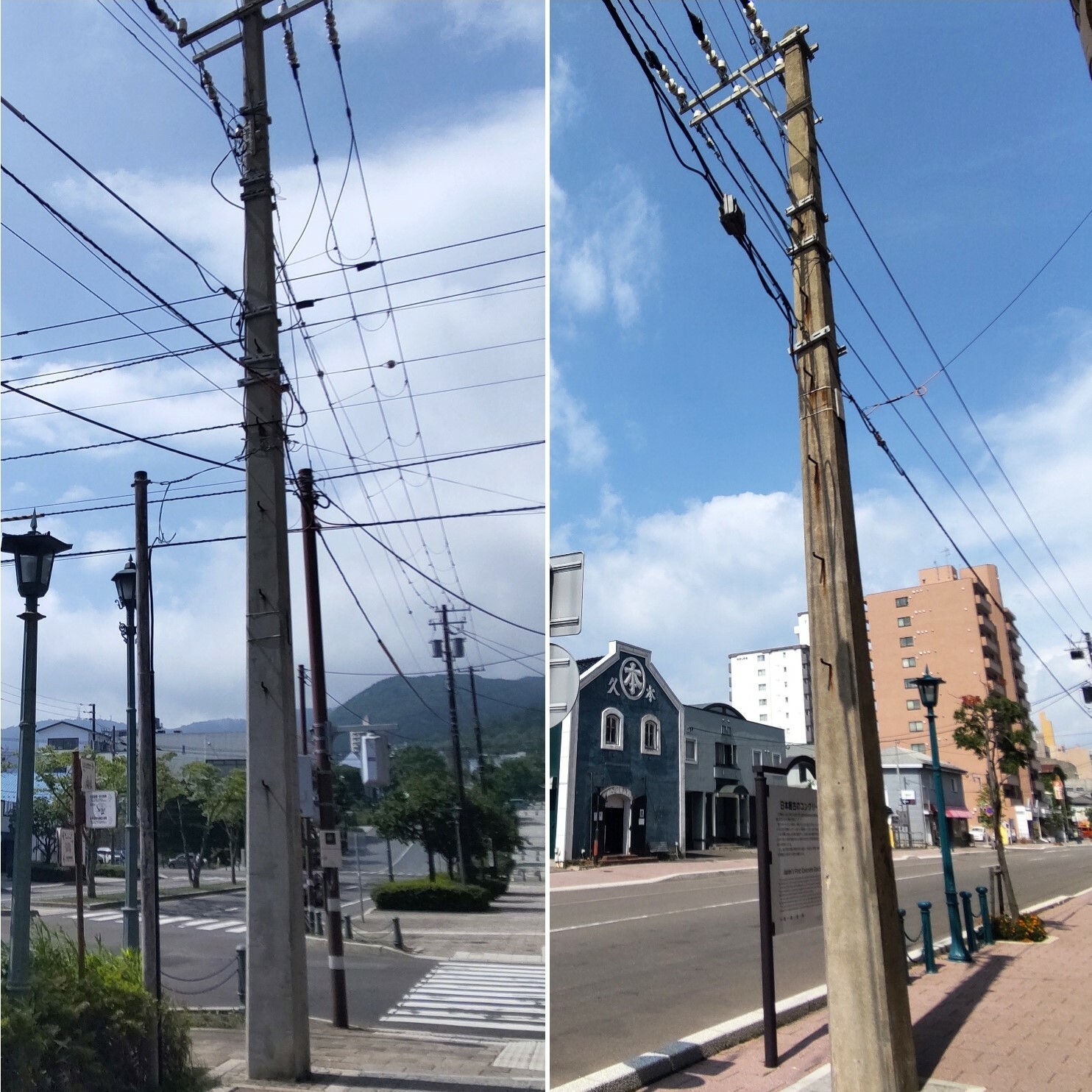 左：平成期の電柱／右：最古の電柱