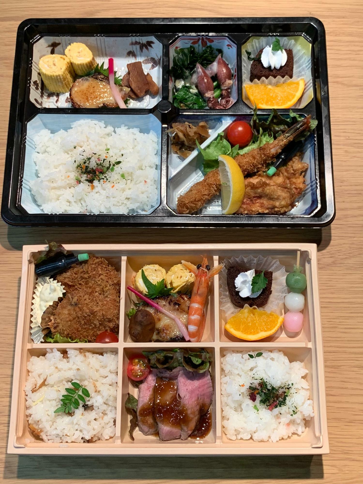 魅力的なお弁当　上[幕の内弁当」1080円~　下「季節弁当」1800円~