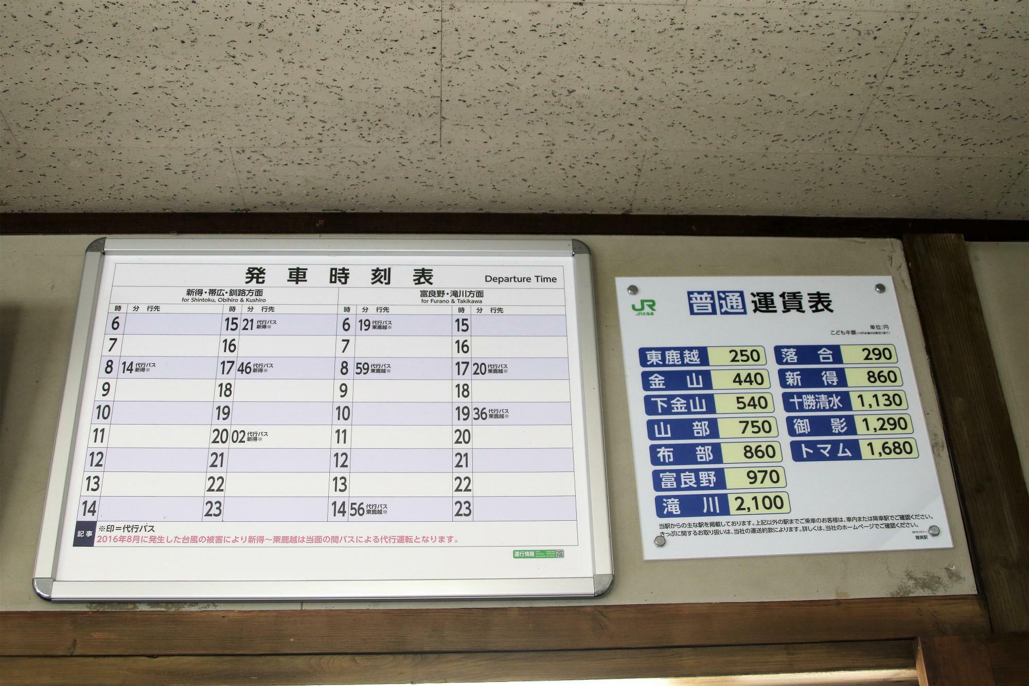 普通運賃表と発車時刻表