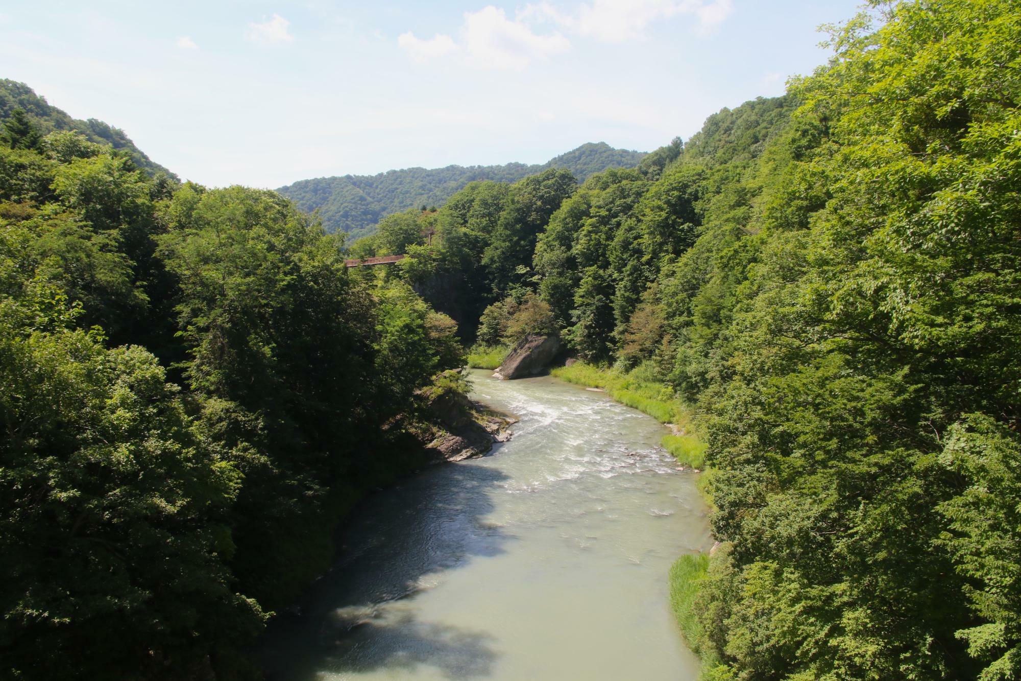 千鳥橋から竜泉峡。向こうに滝の吊り橋