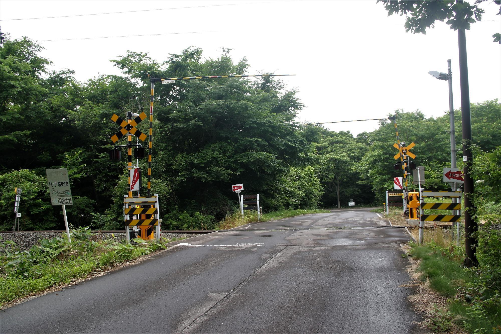 道道を向いて流山温泉踏切