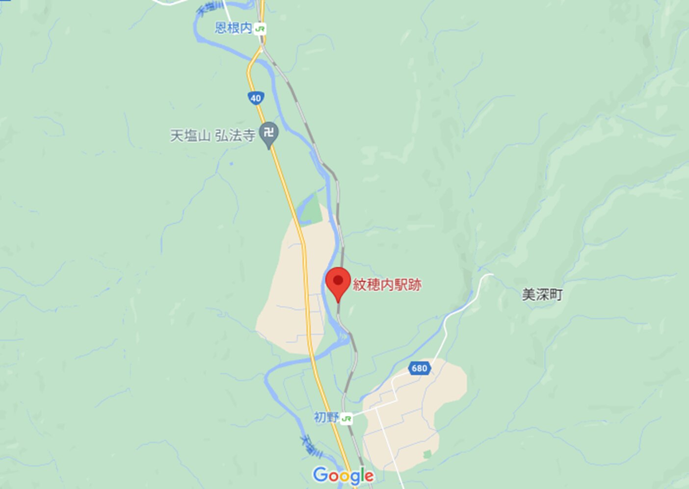 紋穂内駅跡の位置　(C)Google