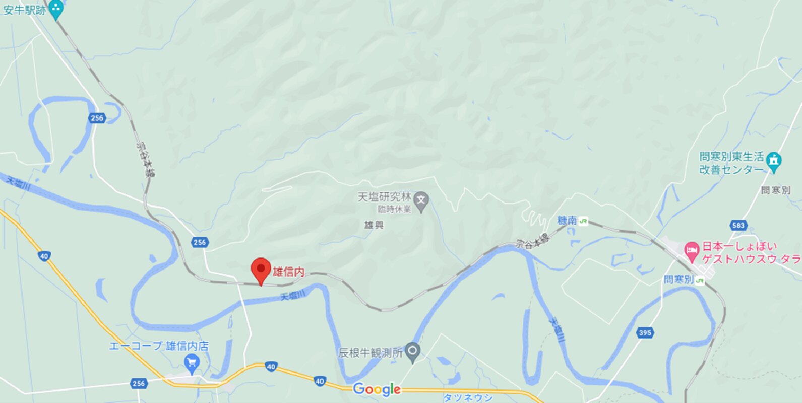 雄信内駅と周辺の地図　(C) Google