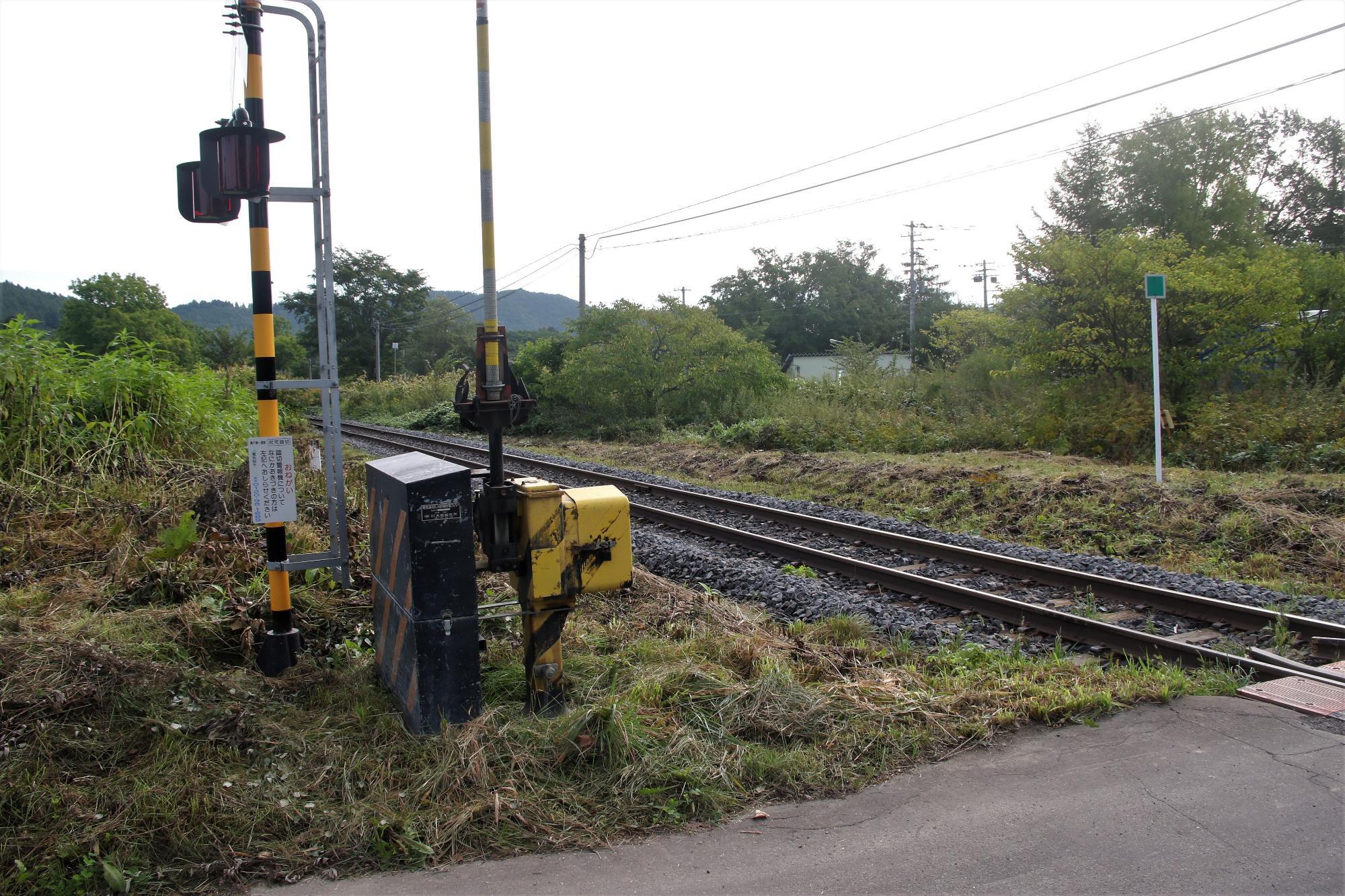 駅跡は左の草が生い茂っている辺り