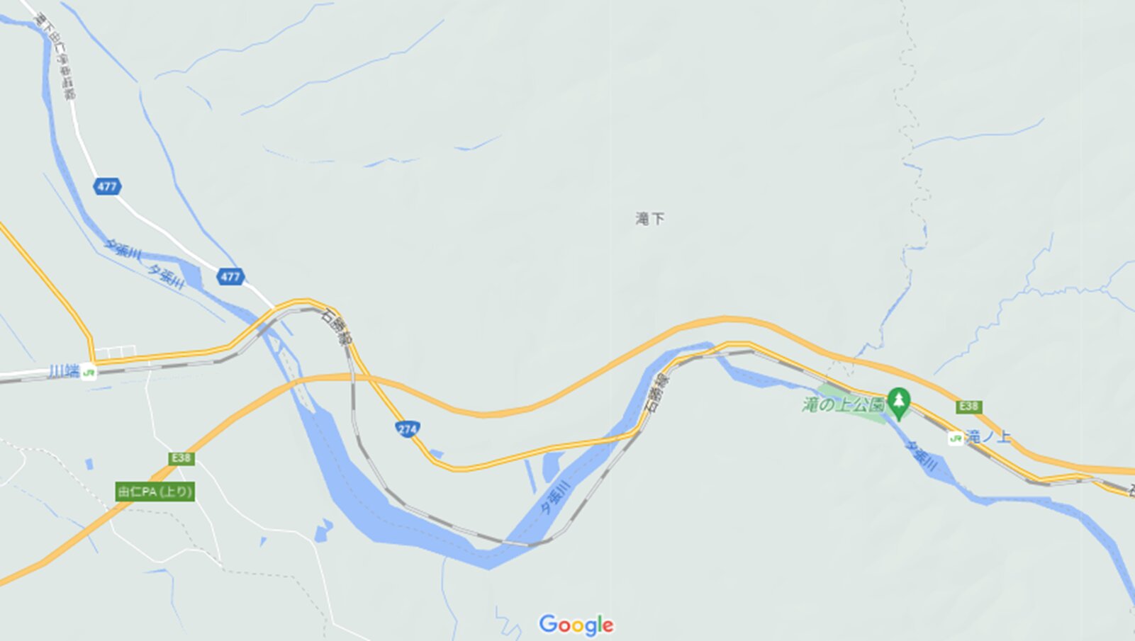 JR石勝線・川端ー滝ノ上の位置　(C)Google