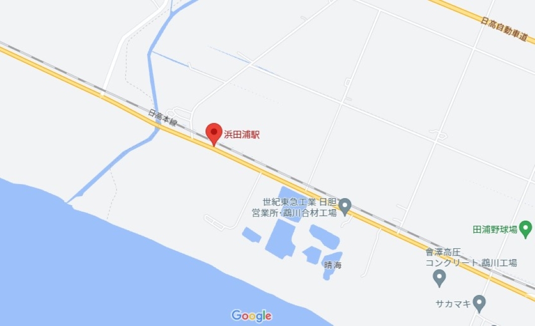 浜田浦駅跡の位置 (C)Google