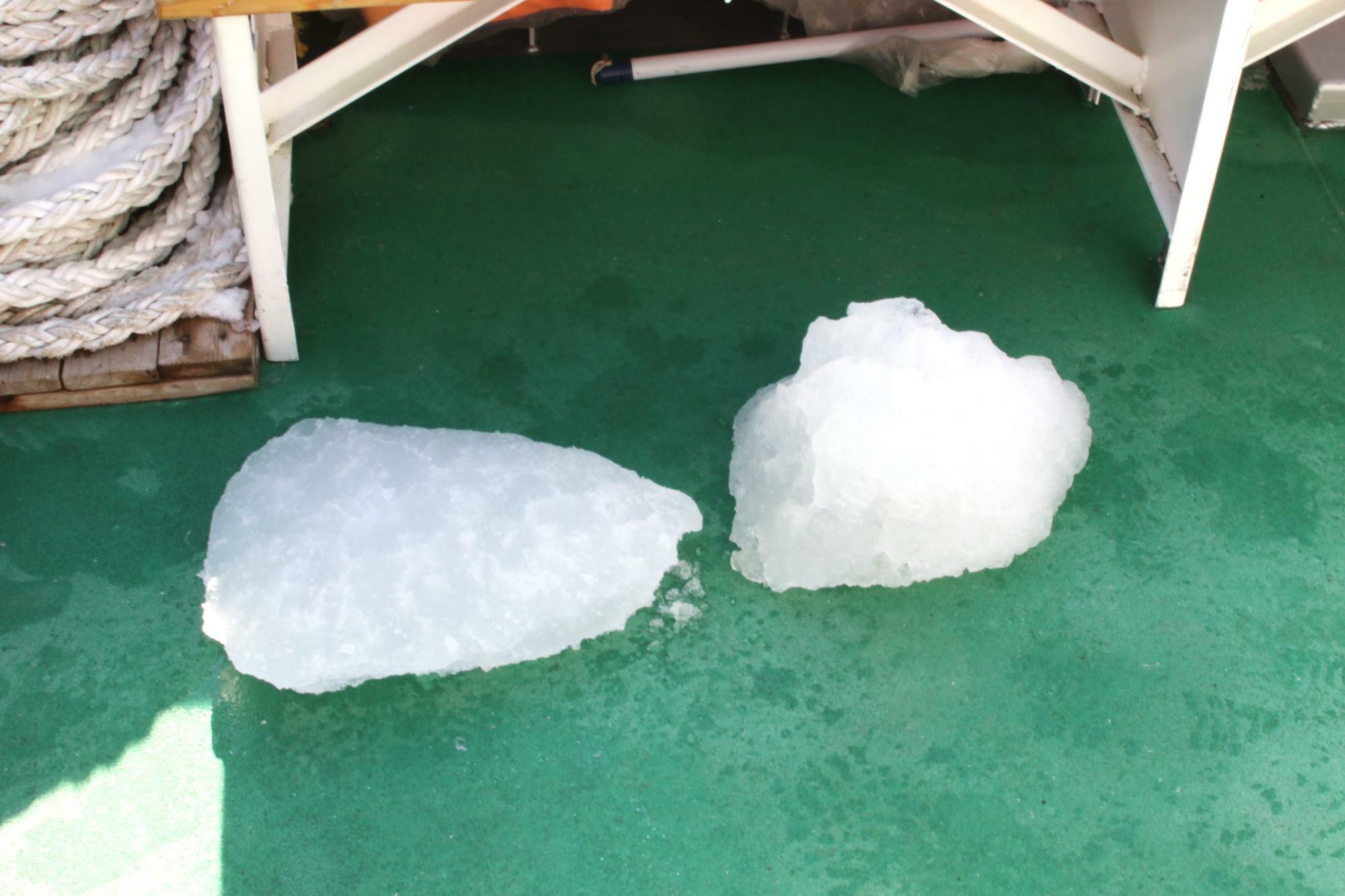 採集した流氷は1階デッキで展示