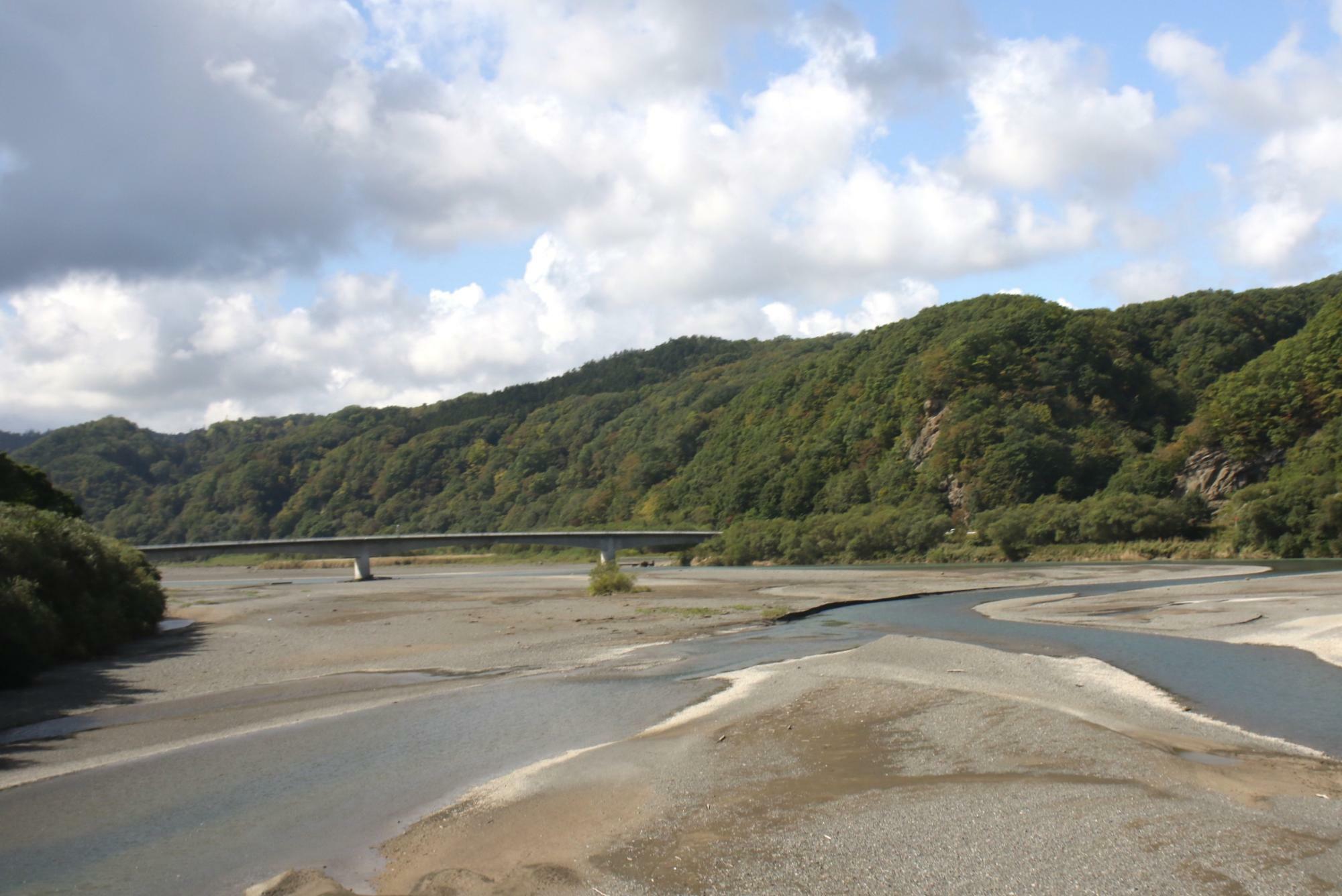 バスは沙流川に沿って走ります