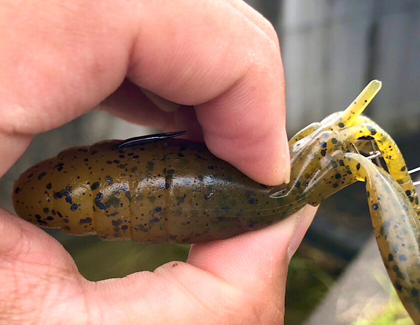 魚が食べるとワームから針先が出る