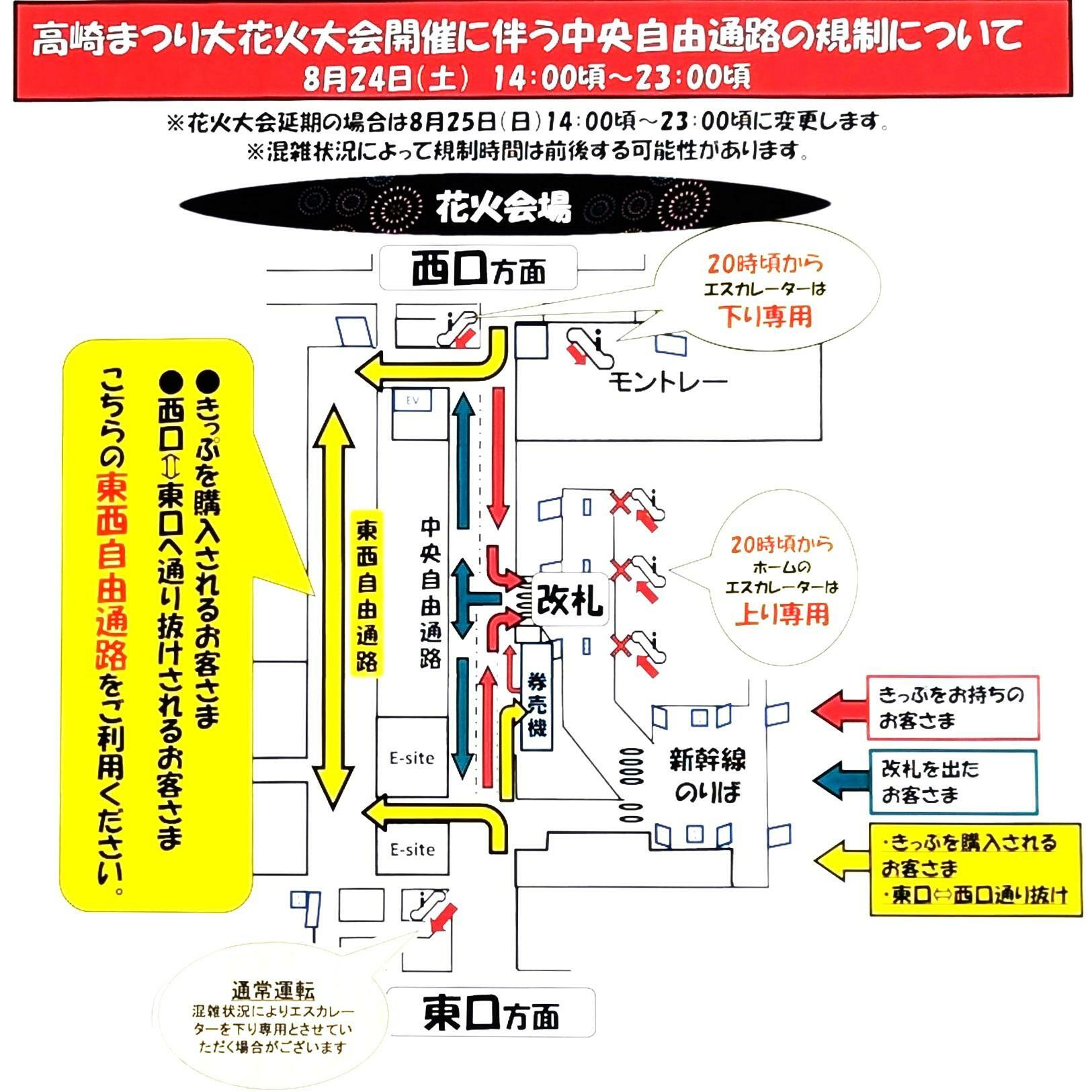 【高崎まつり大花火大会開催に伴う中央通路の規制について】ポスター 一部拡大