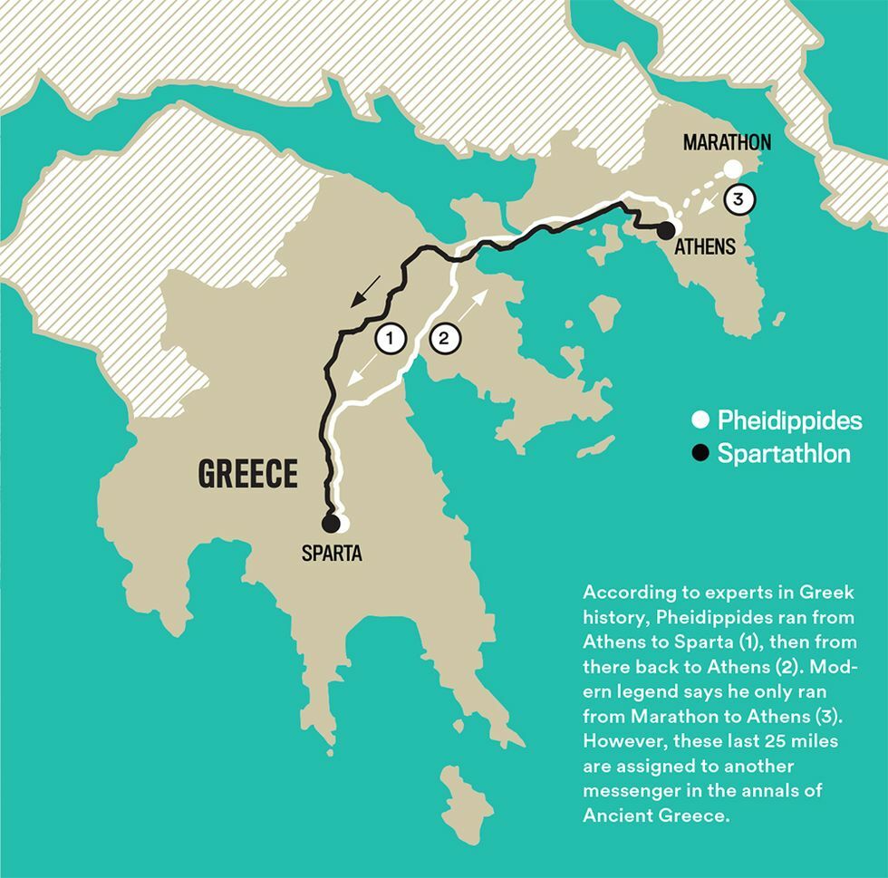 フィリピデスはマラトンの戦いの戦前に、援軍要請のためにアテネからスパルタまでの240kmを36時間で走っている：RUNNER'S WORLDより
