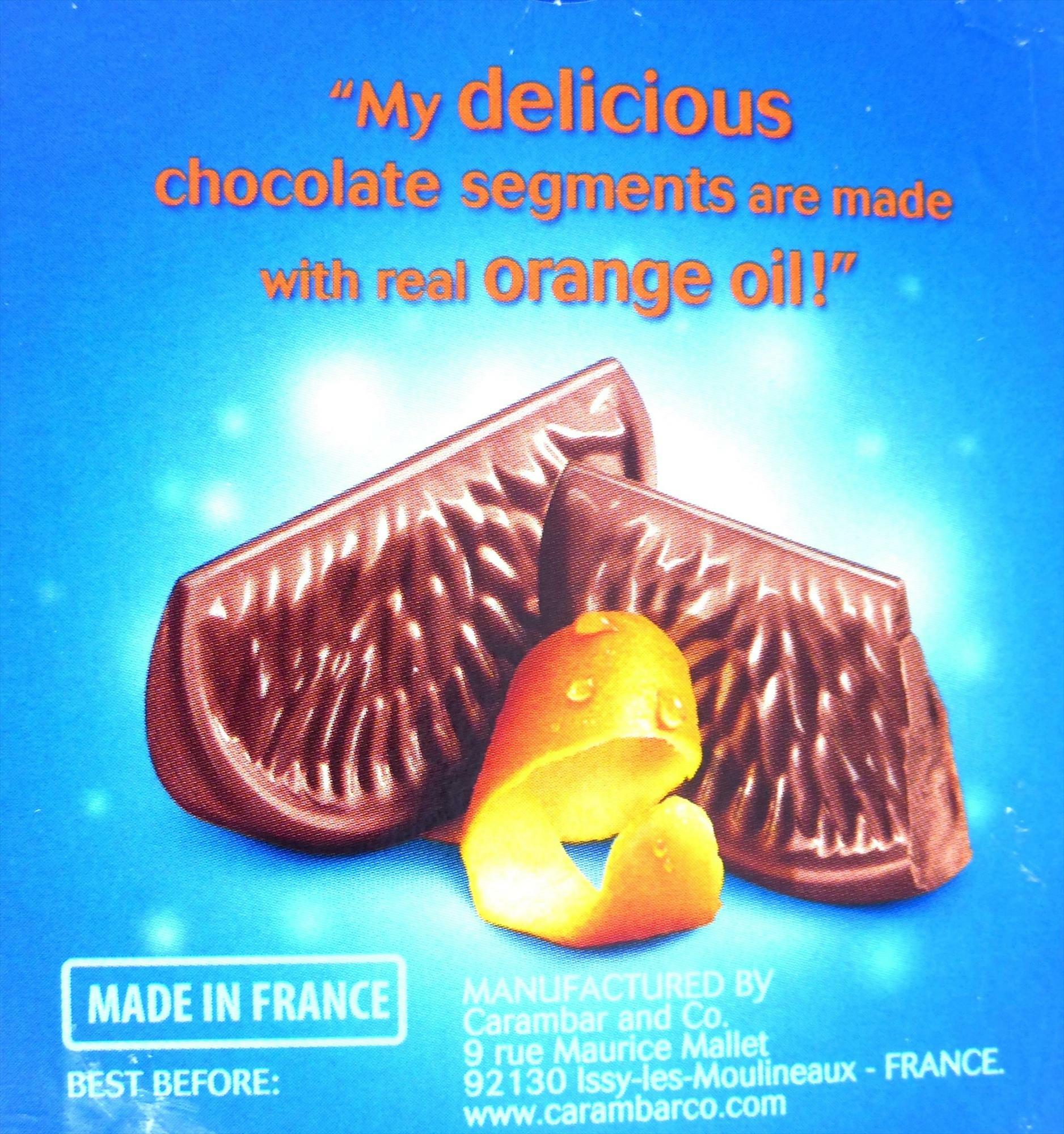 My delicious chocolate segments are made with real ORANGE oil